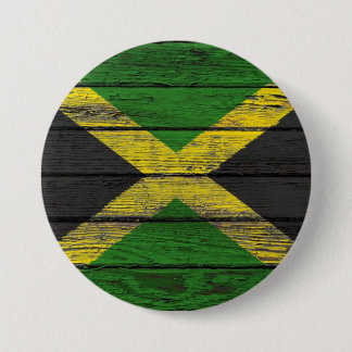 Jamaican Flag with Rough Wood Grain Effect Button