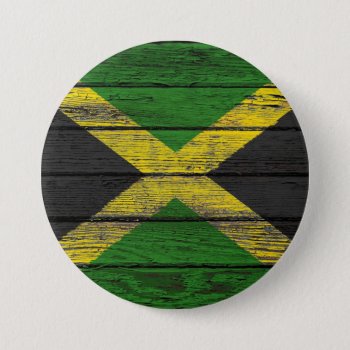 Jamaican Flag With Rough Wood Grain Effect Button by JeffBartels at Zazzle