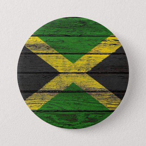 Jamaican Flag with Rough Wood Grain Effect Button