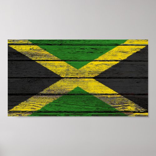 Jamaican Flag with Rough Wood Grain Effect Poster