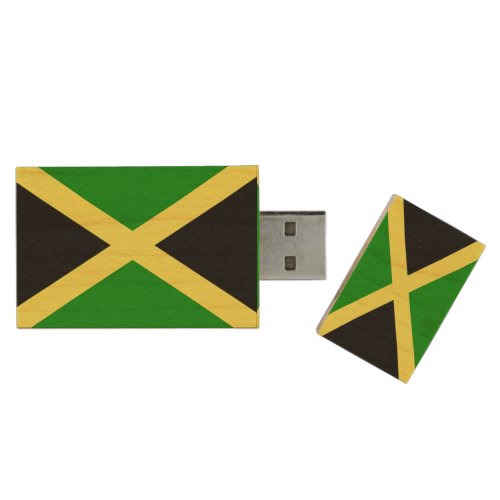 Jamaican Flag Wood USB Flash Drive