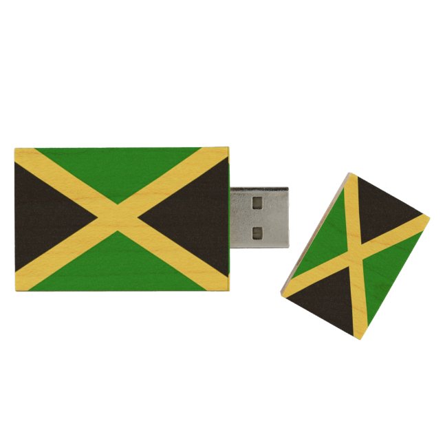 Jamaican Flag Wood USB Flash Drive (Opened)
