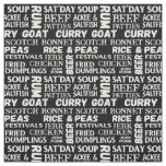 Jamaican Food Typographic Black and White Pattern Fabric