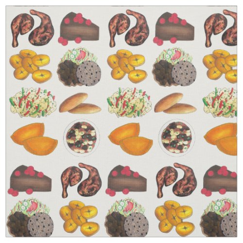 Jamaican Foods Caribbean Island Cuisine Print Fabric