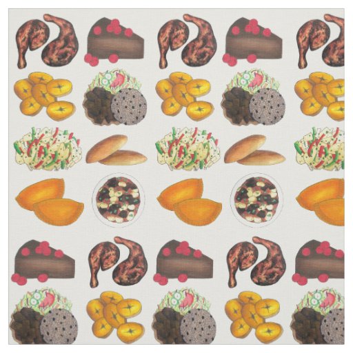 Jamaican Foods Caribbean Island Cuisine Print Fabric
