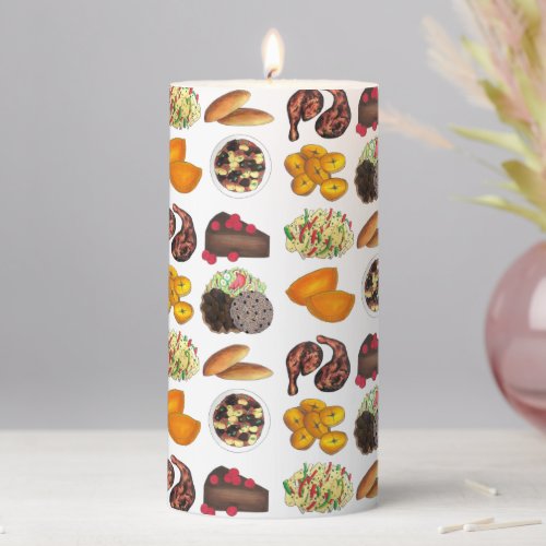 Jamaican Foods Caribbean Island Cuisine Print Pillar Candle