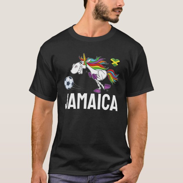 Jamaican Football Unicorn Jamaica Soccer T-Shirt (Front)