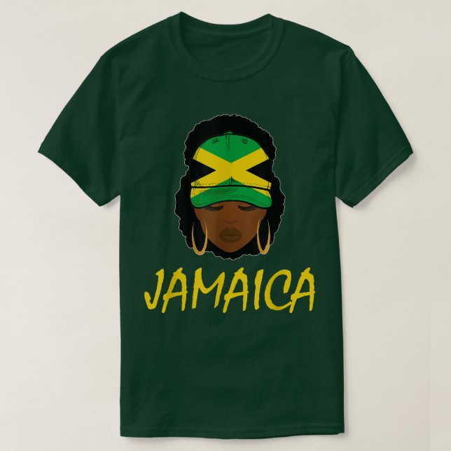 Jamaican Girl Afro Jamaica Flag Pride Patriotic Co T-Shirt (Design Front)