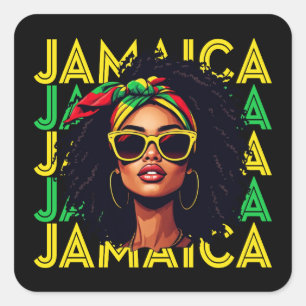 Jamaican Girl Jamaica Flag Proud Jamaican Women Square Sticker