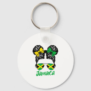 Jamaican Girl Messy Bun Jamaica Summer Vacation Gi Keychain
