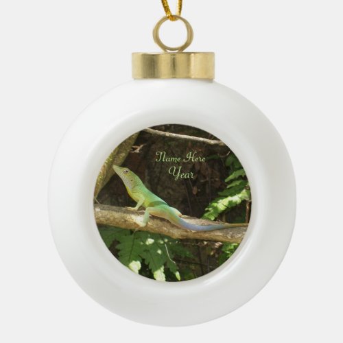 Jamaican Green Lizard Ceramic Ball Christmas Ornament