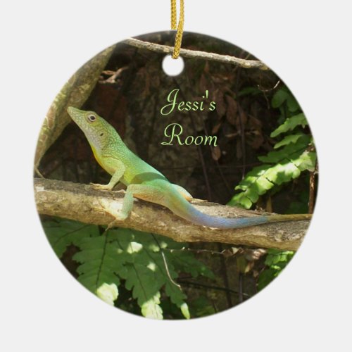 Jamaican Green Lizard Ceramic Ornament