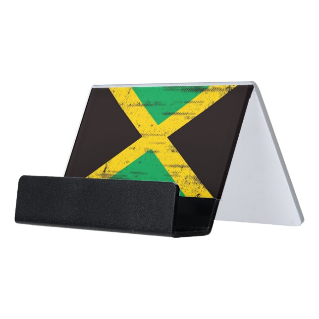 Jamaican Grunge Flag Desk Business Card Holder (Angled Front)
