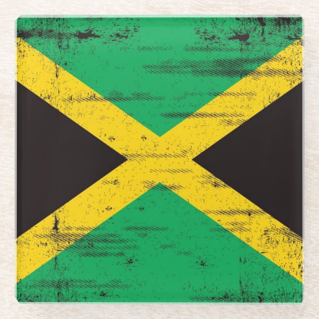 Jamaican Grunge Flag Glass Coaster (Front)