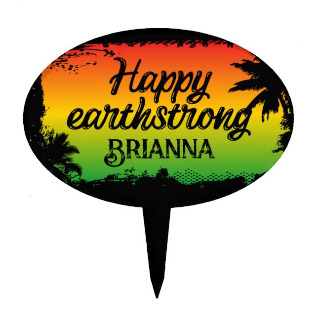 Jamaican Happy Earthstrong Birthday Cake Topper (Front)