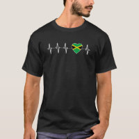 Jamaican Heartbeat I Love Jamaica Flag Heart Pride T-Shirt