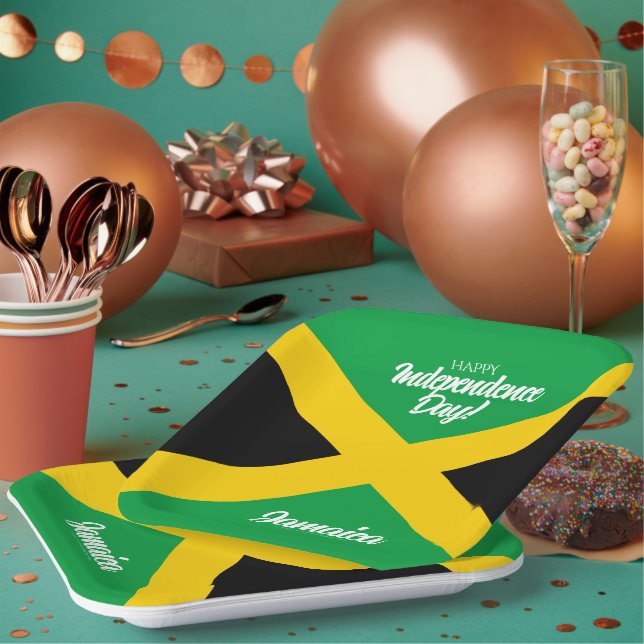 Jamaican Independence Day Jamaica National Flag Paper Plates (Multi)