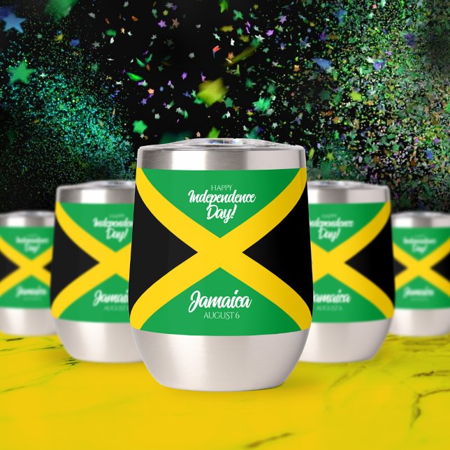 Jamaican Independence Day Jamaica National Flag Thermal Wine Tumbler (Jamaican Independence Day August 6 Thermal Wine Tumbler Cover Photo)