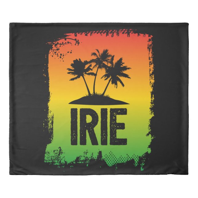 Jamaican IRIE Tropical Palm Trees and Sunset Rasta Duvet Cover (Front)