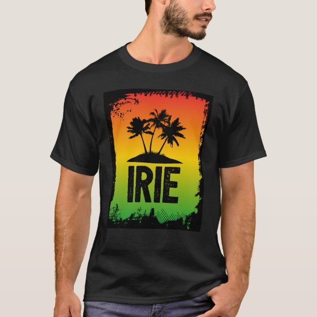 Jamaican IRIE Tropical Palm Trees Rasta Colors T-Shirt (Front)