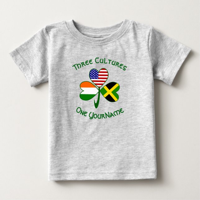 Jamaican Irish American Flags Shamrock Your Name Baby T-Shirt (Front)