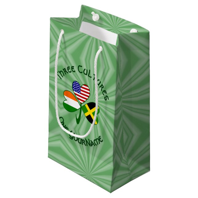 Jamaican Irish American Shamrock Flag Personalized Small Gift Bag (Front Angled)