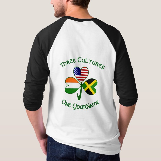 Jamaican Irish American Shamrock Flag Personalized T-Shirt (Back)