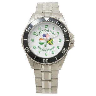 Jamaican Irish American Shamrock Flag Personalized Watch