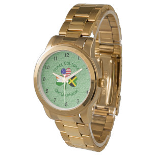 Jamaican Irish American Shamrock Flag Personalized Watch