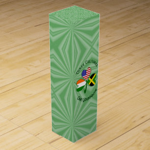 Jamaican Irish American Shamrock Flag Personalized Wine Box