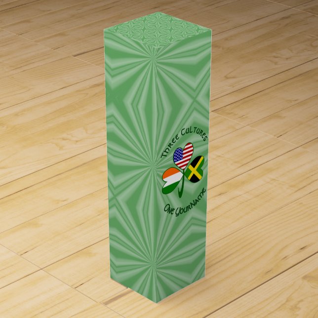 Jamaican Irish American Shamrock Flag Personalized Wine Box (Front)