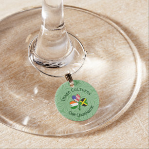 Jamaican Irish American Shamrock Flag Personalized Wine Charm