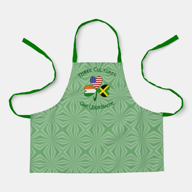 Jamaican Irish USA Flags Shamrock Personalized Kid Apron (Front)