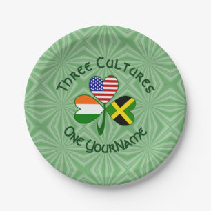 Jamaican Irish USA Flags Shamrock Personalized  Paper Plates