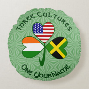 Jamaican Irish USA Flags Shamrock Personalized  Round Pillow