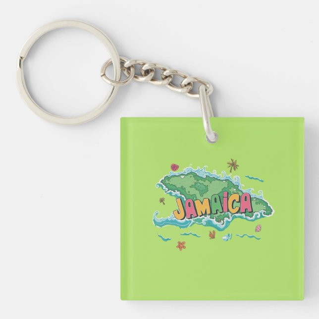 Jamaican island water color map keychain (Front)
