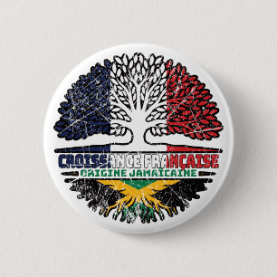 Jamaican Jamaica French France Tree Roots Flag Button