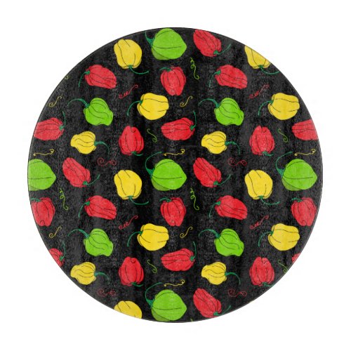 Jamaican Kitchen Chilli Pepper Patterned Black Cutting Board