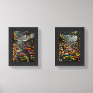 Jamaican market place wall art sets