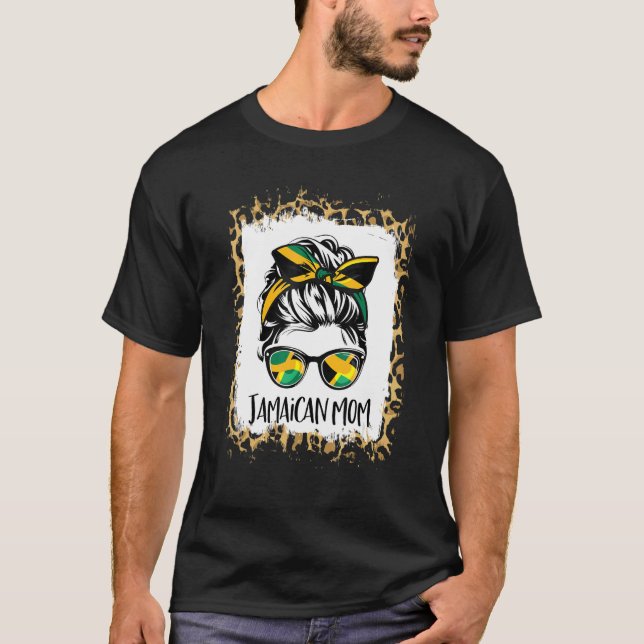Jamaican Mom  Women Messy Bun Jamaican Flag Jamaic T-Shirt (Front)