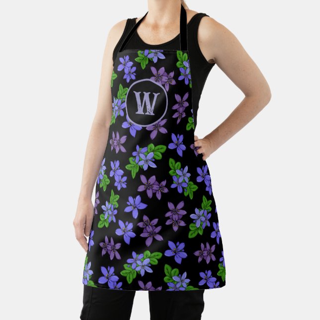 Jamaican National Blue Flower Patterned Kitchen Apron (Insitu)
