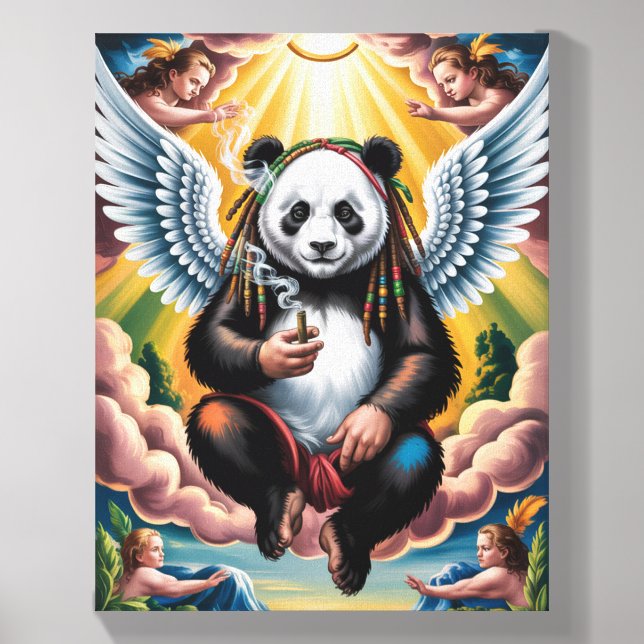 Jamaican Panda surrounded by Angels on a Canvas Photo Tile (Front Set)