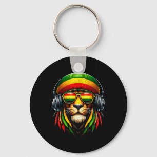 Jamaican Pride Rasta Reggae Lion With Music Headph Keychain