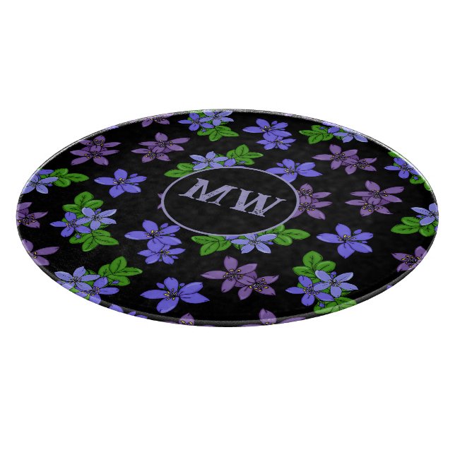Jamaican Purple Flowers Patterned Monogram Cutting Board (Corner)