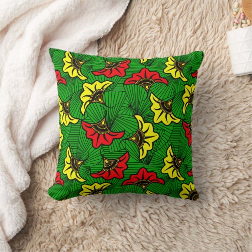 Jamaican Rasta Colored Geometric Red Gold Green Throw Pillow