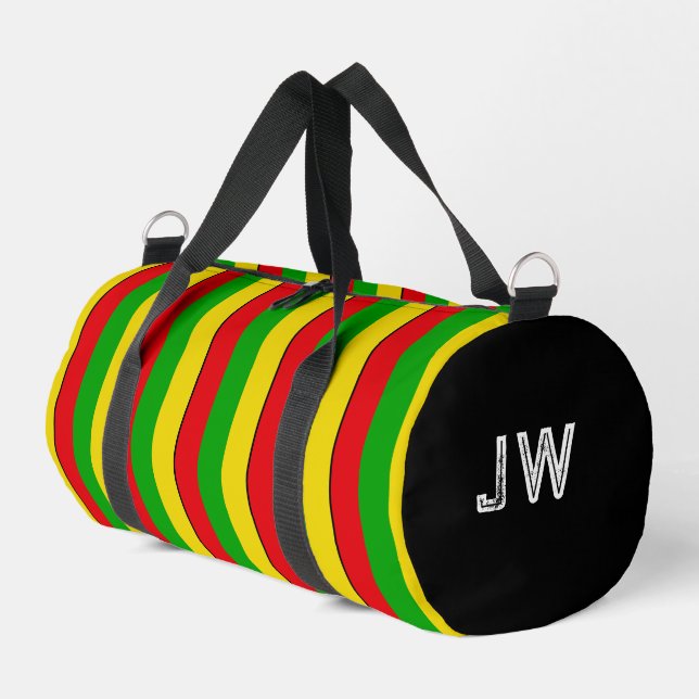 Jamaican Rasta Colored Striped Patterned Duffle Bag (Left Corner)