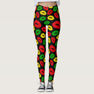 Jamaican Rasta Colors One Love Lips Patterned Leggings