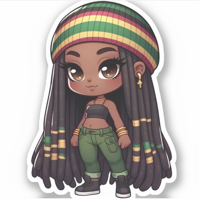 Jamaican rasta cute chibi girl sticker (Front)
