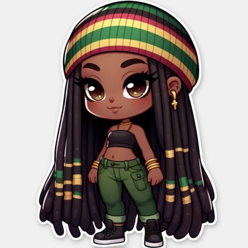 Jamaican rasta cute chibi girl sticker