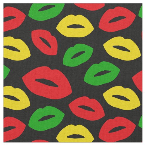 Jamaican Rasta Flag Colored Lipstick Kisses Fabric